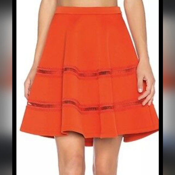 Carven Cut Out Flared Designer Skirt Red Orange sz Large - Picture 1 of 10